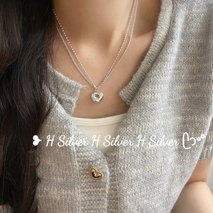 S925纯银双层气质米珠爱心冷淡风极简感锁骨项链日韩百搭时尚 独特