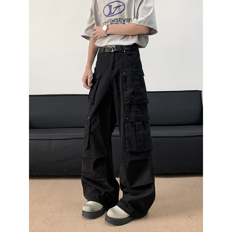 美式复古大口袋牛仔工装裤复古高街直筒阔腿宽松休闲裤子潮P65,男装工装外套,星座410-6（原星座1304-1）