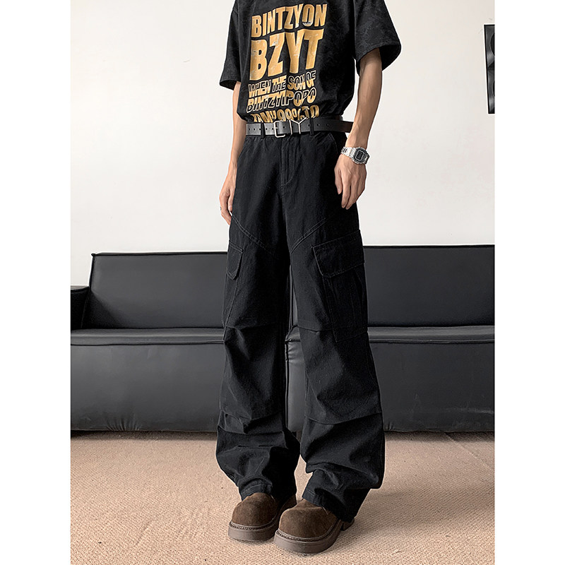 美式vibe大口袋工装裤男春夏季褶皱伞兵裤子潮牌阔腿休闲长裤P57,男装工装外套,星座410-6（原星座1304-1）