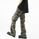 美式复古口袋迷彩工装裤男2025新款春季高街微喇裤子潮P63，男装牛仔裤，星座410-6（原星座1304-1）