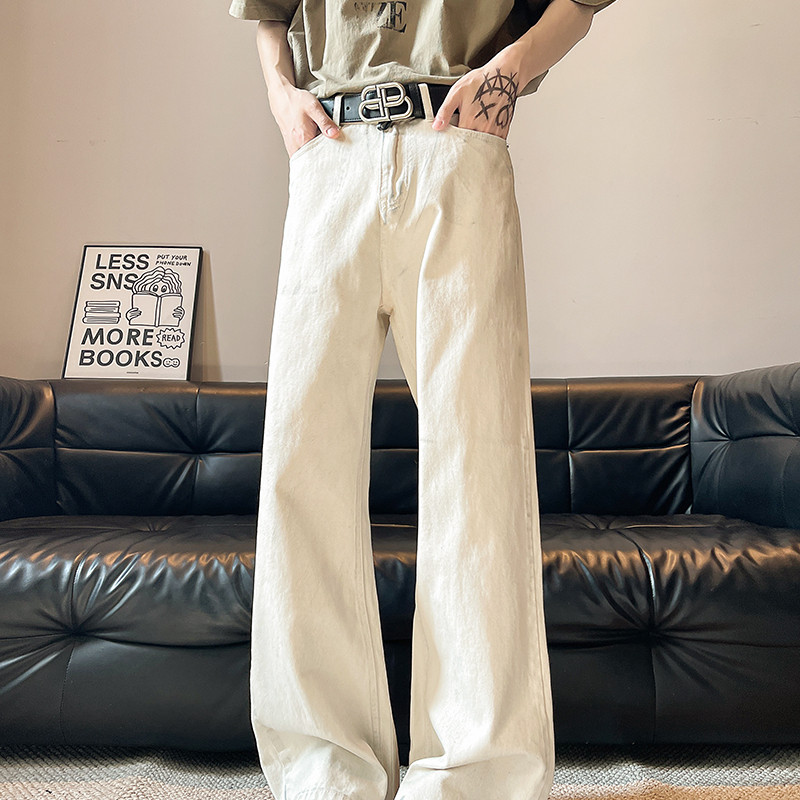 美式复古白色牛仔裤男春季新款潮牌宽松高级感直筒长裤子P47,男装牛仔裤,星座410-6（原星座1304-1）