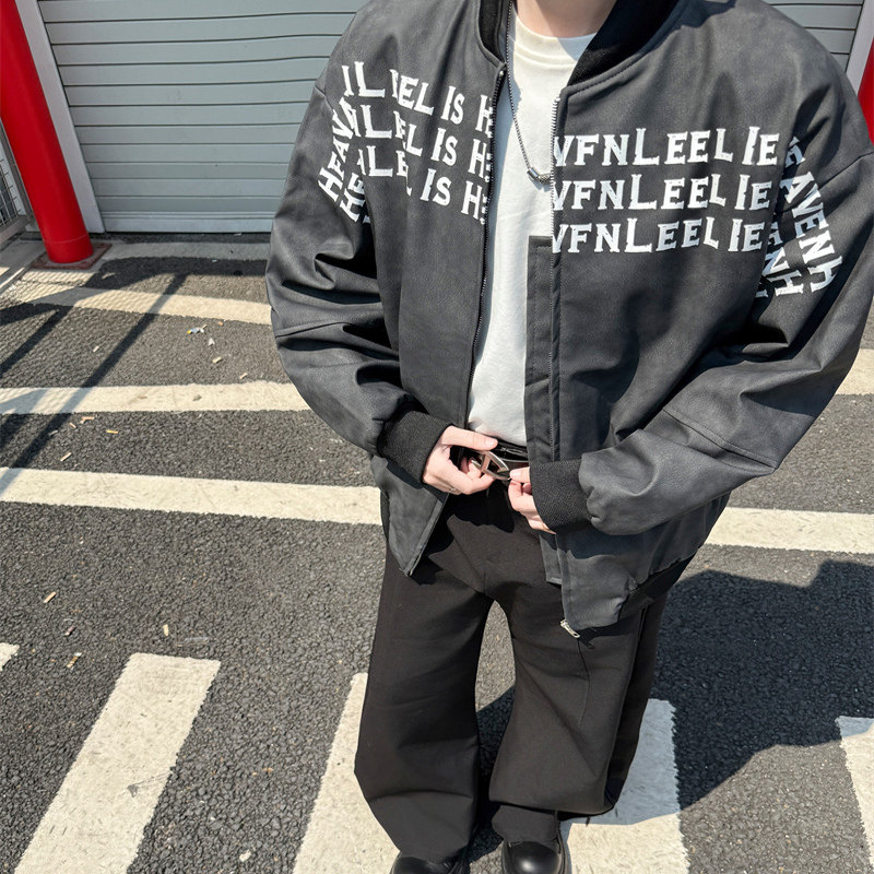 美式复古字母夹克外套男女学院风潮牌撞色棒球服P65,男装夹克,星座410-6（原星座1304-1）