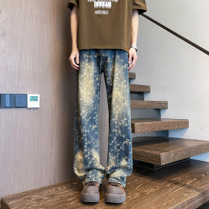 美式高街vibe提花牛仔裤男水洗直筒宽松拖地裤子痞帅P50图片
