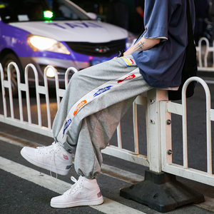 运动裤炸街宽松束脚直筒休闲卫裤ins高街痞帅九分裤子图片