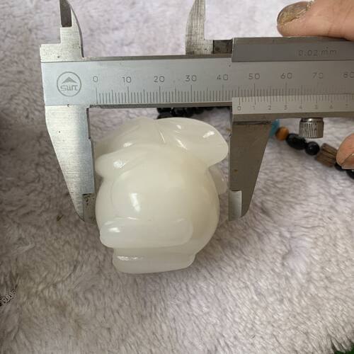 羊脂玉小白兔手把件天然玉石生肖兔摆件 文玩雕件玉兔手把件
