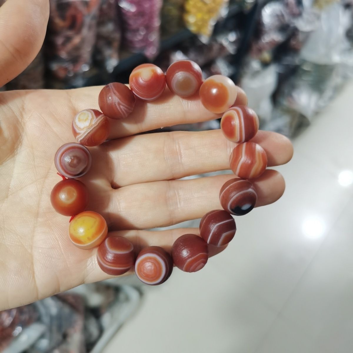 天然新疆阿拉善缠丝玛瑙手串带眼睛原石手链蓝玛瑙红玛瑙手链手串
