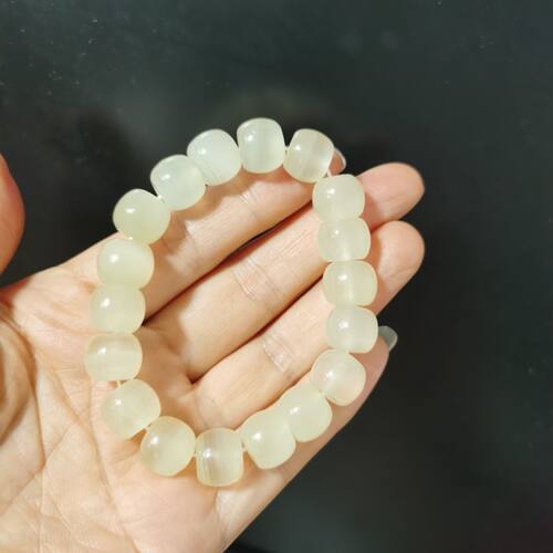 天然冰种阿富汗老型珠手串猫眼效应桶珠手链男女同玉石手饰10*12