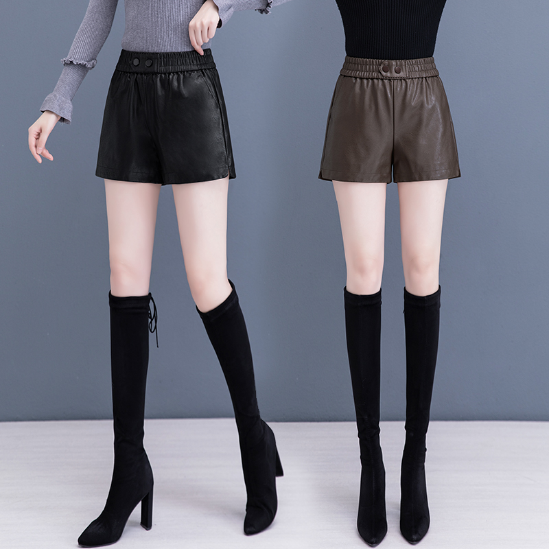 啄木鸟秋冬短裤女小个子高腰显瘦皮裤a字阔腿配靴子的裤子