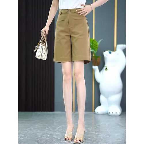 啄木鸟五分直筒裤女2026年夏季新款高腰宽松休闲裤子薄款阔腿短裤