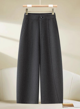啄木鸟灰色毛呢阔腿弯刀裤女流行爆款八分哈伦裤九分阔腿裤子