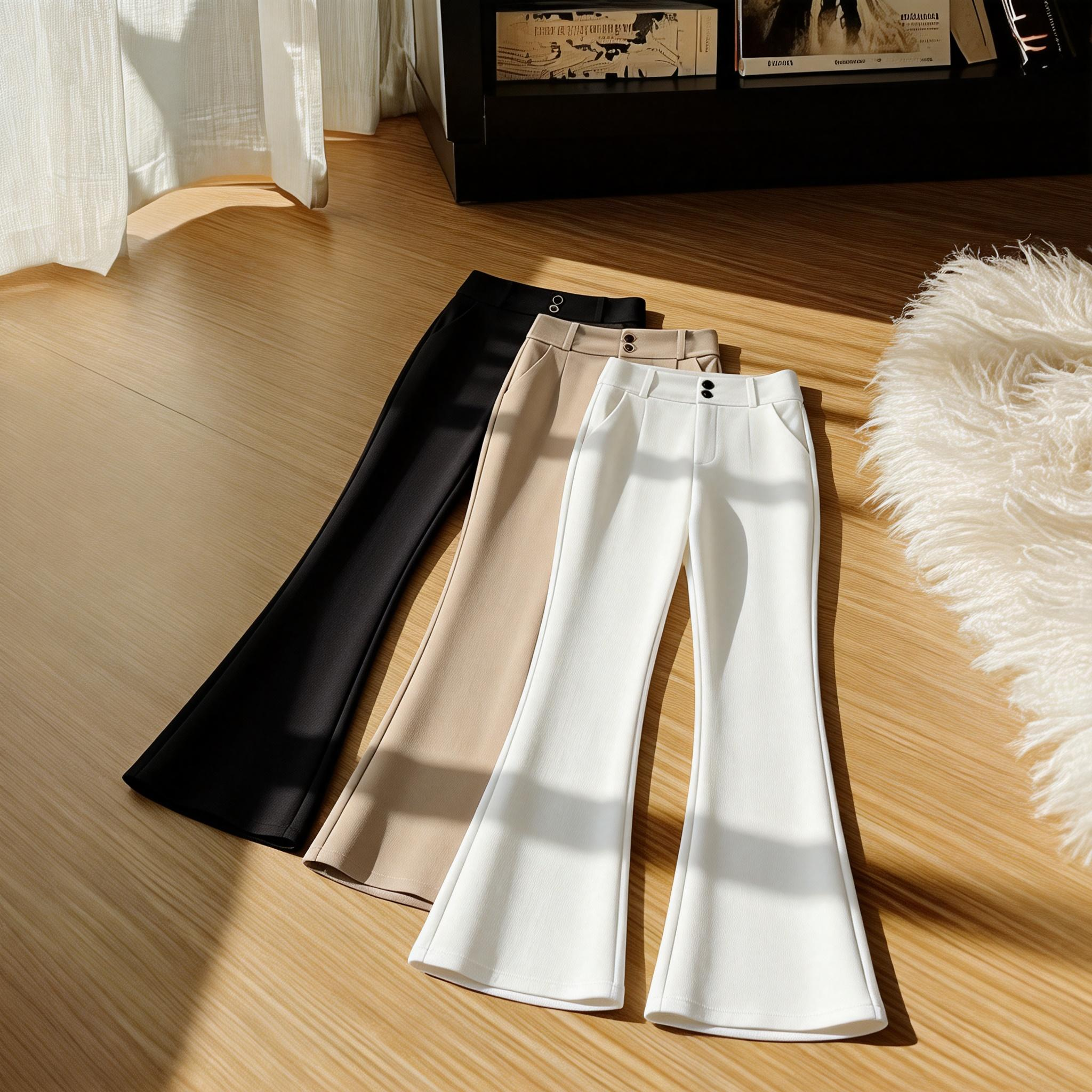 啄木鸟冬季九分显瘦厚款喇叭裤口袋休闲裤秋冬休闲裤垂感