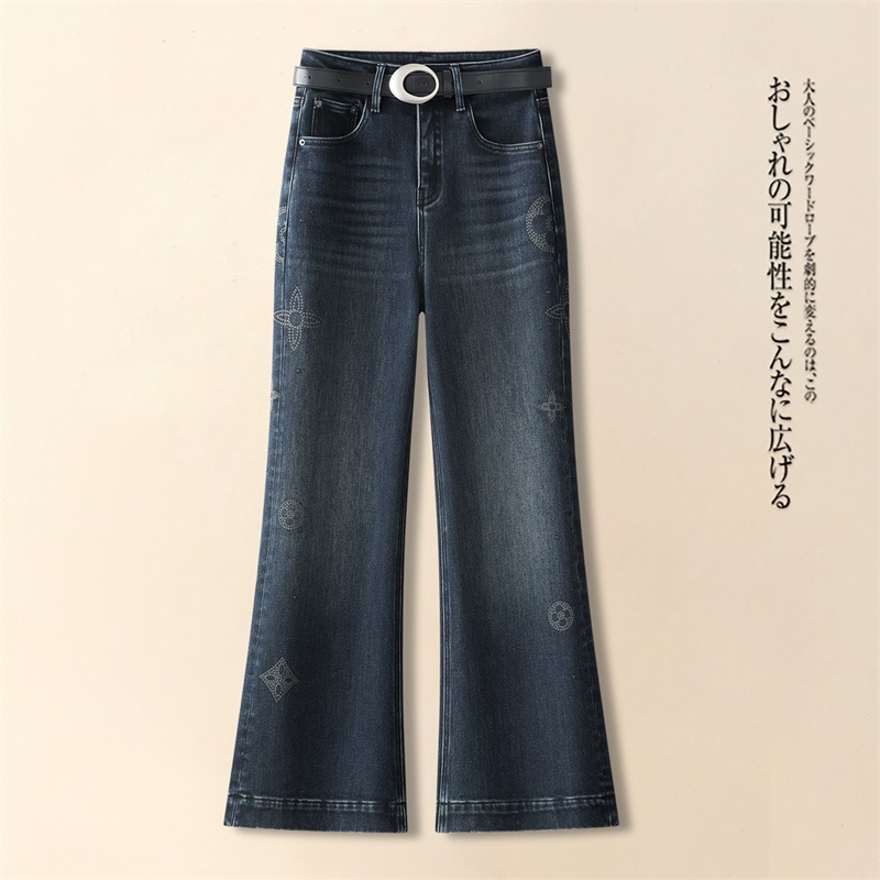 啄木鸟复古蓝色微喇牛仔裤女冬季加绒高腰爆款微辣喇叭裤新款