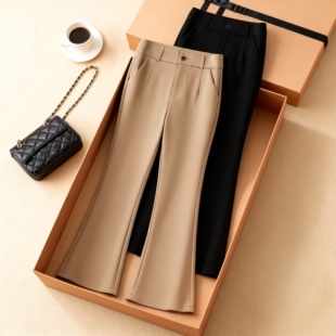 女2026春季 弹力显瘦九分加绒喇叭裤 新款 裤 气质西装 啄木鸟微喇裤