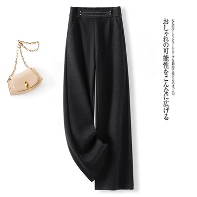 啄木鸟垂感宽松阔腿裤女秋季2025外穿高腰长裤休闲裤燕麦色裤子