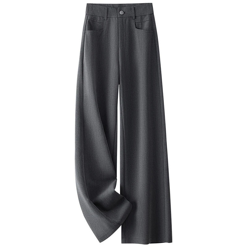啄木鸟高端灰色西装裤女秋冬季宽松显瘦垂感阔腿裤休闲直筒裤子