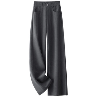 休闲直筒裤 啄木鸟高端灰色西装 宽松显瘦垂感阔腿裤 女春秋新款 子 裤