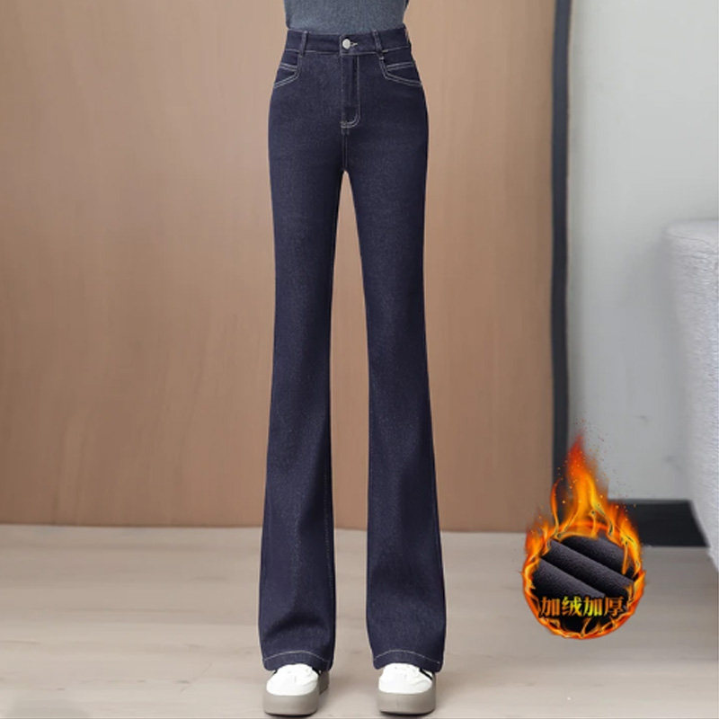 啄木鸟丹宁蓝窄版微喇牛仔裤女秋冬加绒高腰弹力修身直筒喇叭裤,女装/女士精品,牛仔裤,淘宝优惠券,粉丝福利购,淘宝优惠卷
