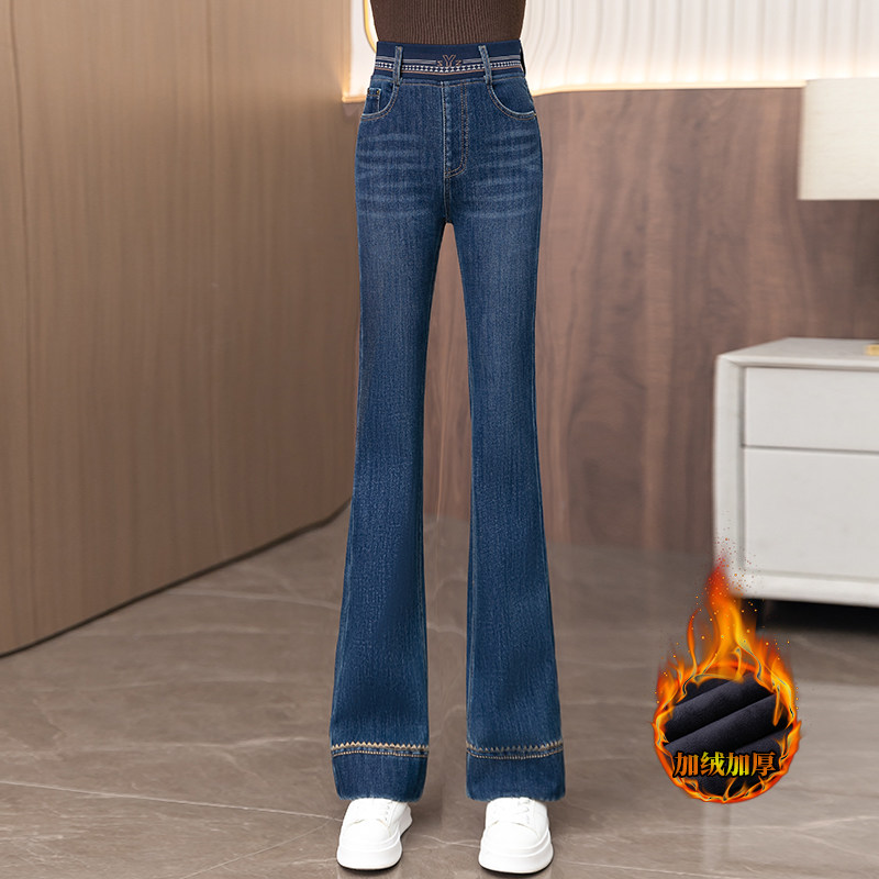 啄木鸟加绒微喇牛仔裤女秋冬新款时髦小个子修身弹力马蹄喇叭裤,女装/女士精品,牛仔裤,淘宝优惠券,粉丝福利购,淘宝优惠卷