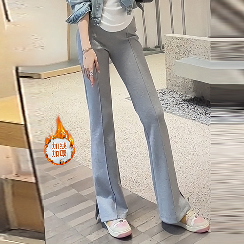 啄木鸟太空棉微喇裤秋冬季加绒女裤流行休闲裤修身直筒喇叭裤子
