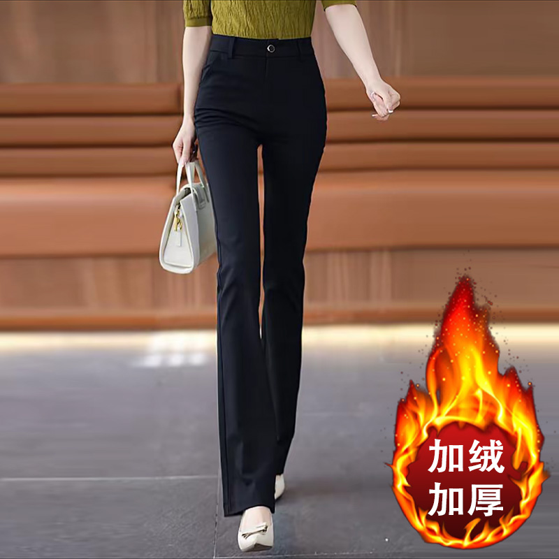 啄木鸟黑色微喇西装裤女秋冬新款高腰显瘦垂感喇叭裤百搭加绒女裤