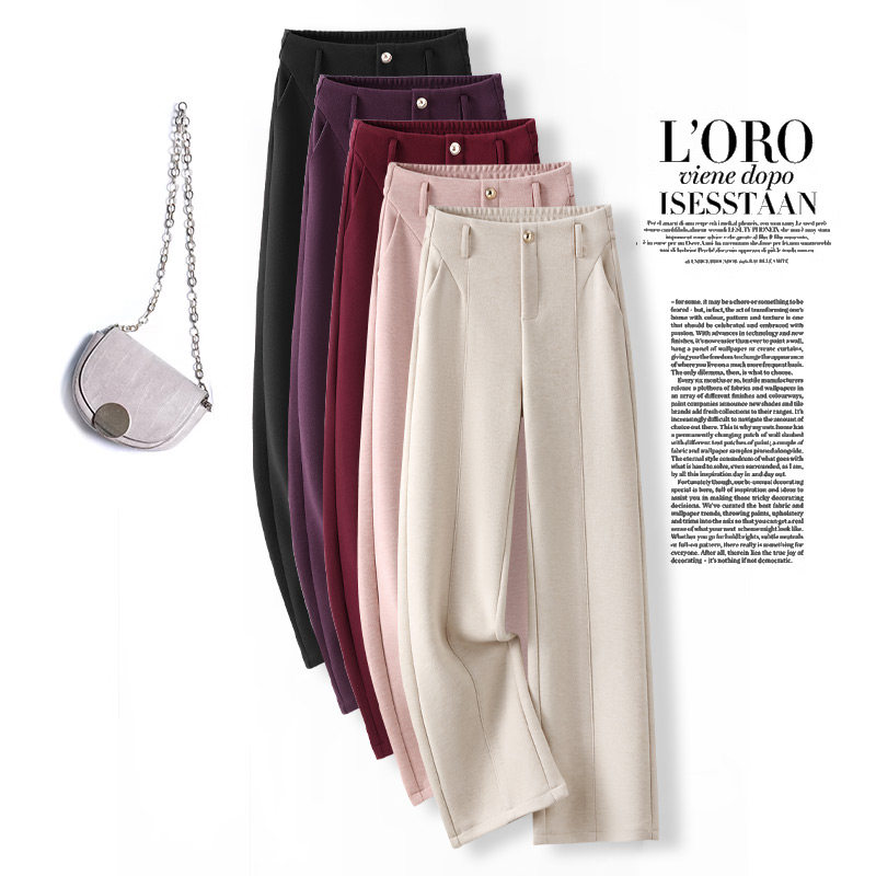 啄木鸟高腰垂感舒适阔腿裤女2025新款秋冬宽松窄版显瘦加绒直筒裤