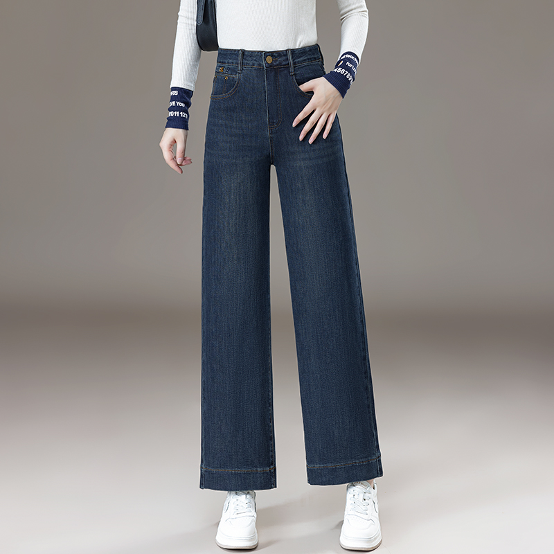 啄木鸟窄版阔腿牛仔裤女春秋高腰显瘦休闲裤小个子复古直筒裤子