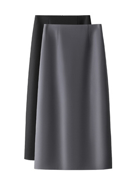 啄木鸟灰色西装半身裙女春秋季高腰a字包臀裙中长款直筒裙子半裙