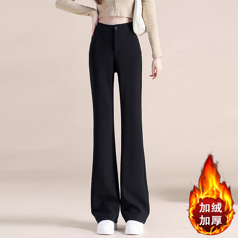 啄木鸟秋冬爆款女士裤子新款高腰显瘦气质喇叭裤加绒西装微喇裤