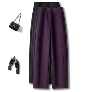 弯刀裤 啄木鸟乌梅紫色毛呢镰刀裤 窄版 高腰宽松香蕉裤 子 女春秋新款