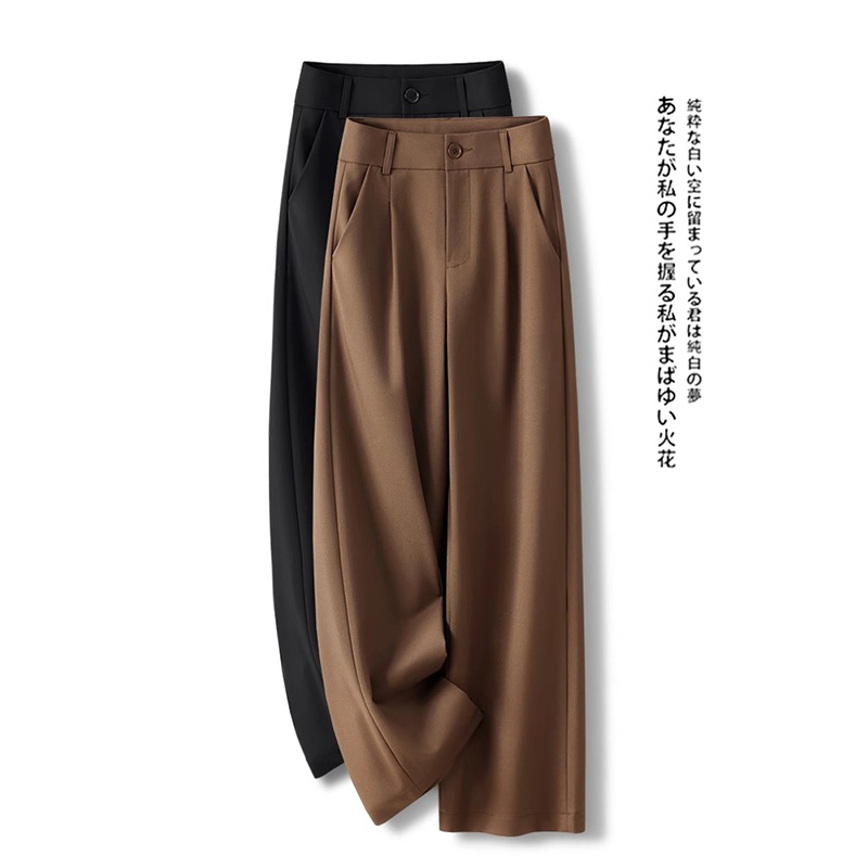 啄木鸟卡其色阔腿裤女秋冬季高腰显瘦垂坠感休闲九分西装直筒裤