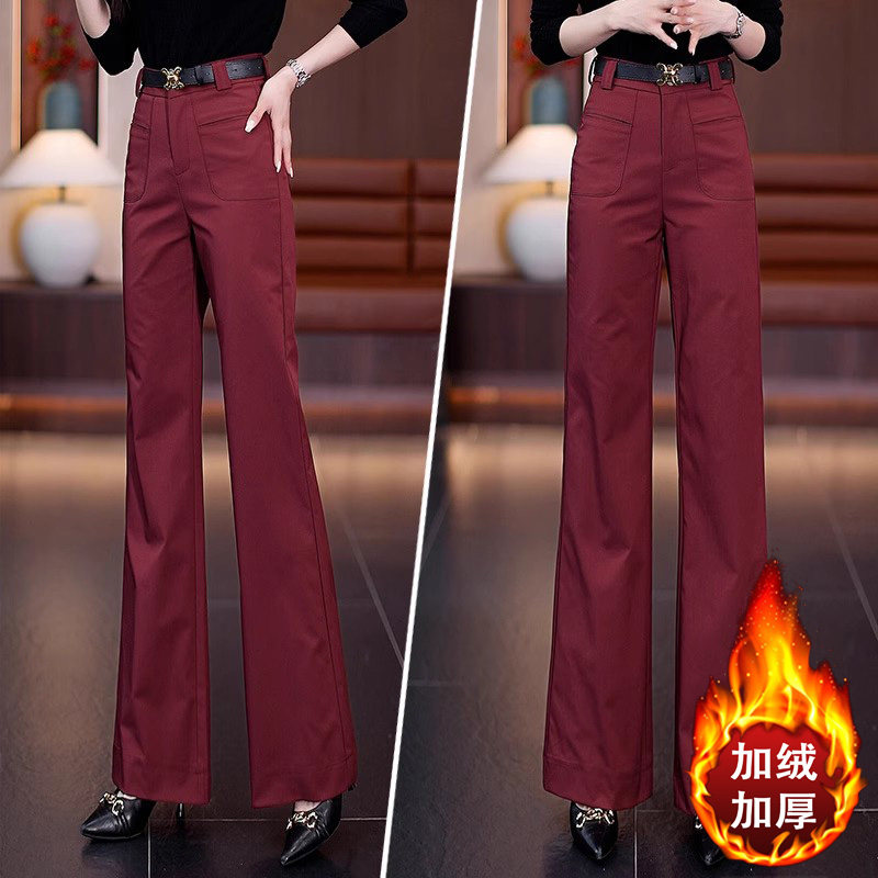 啄木鸟窄版西装阔腿裤女秋冬高腰宽松显瘦垂感加绒休闲直筒微喇裤
