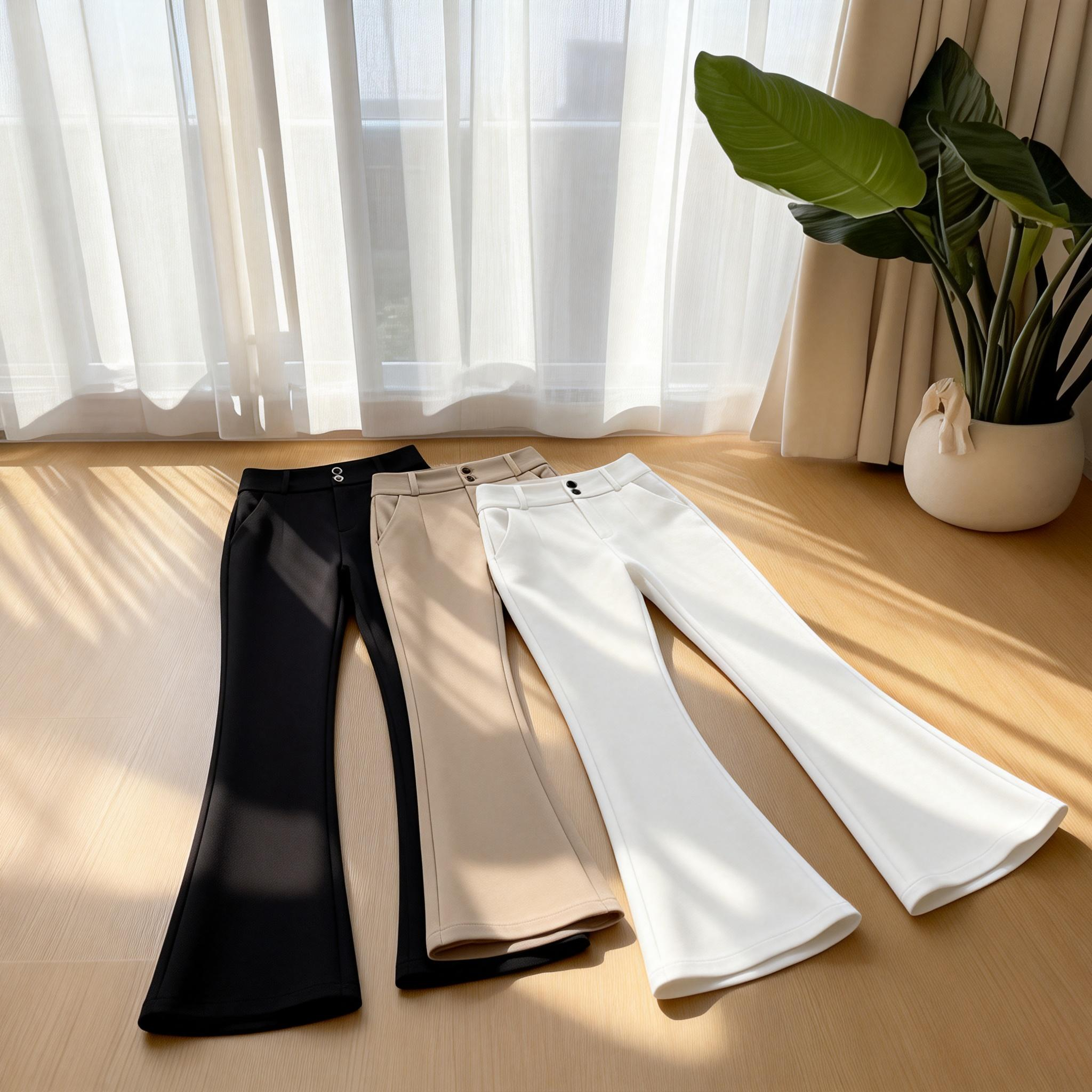 啄木鸟休闲裤喇叭裤百搭薄款春秋免烫洋气九分高腰长裤秋冬