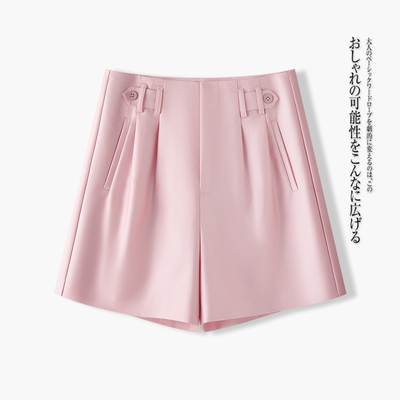 啄木鸟设计感粉色西装阔腿短裤女2026春夏季新款高腰显瘦休闲裤