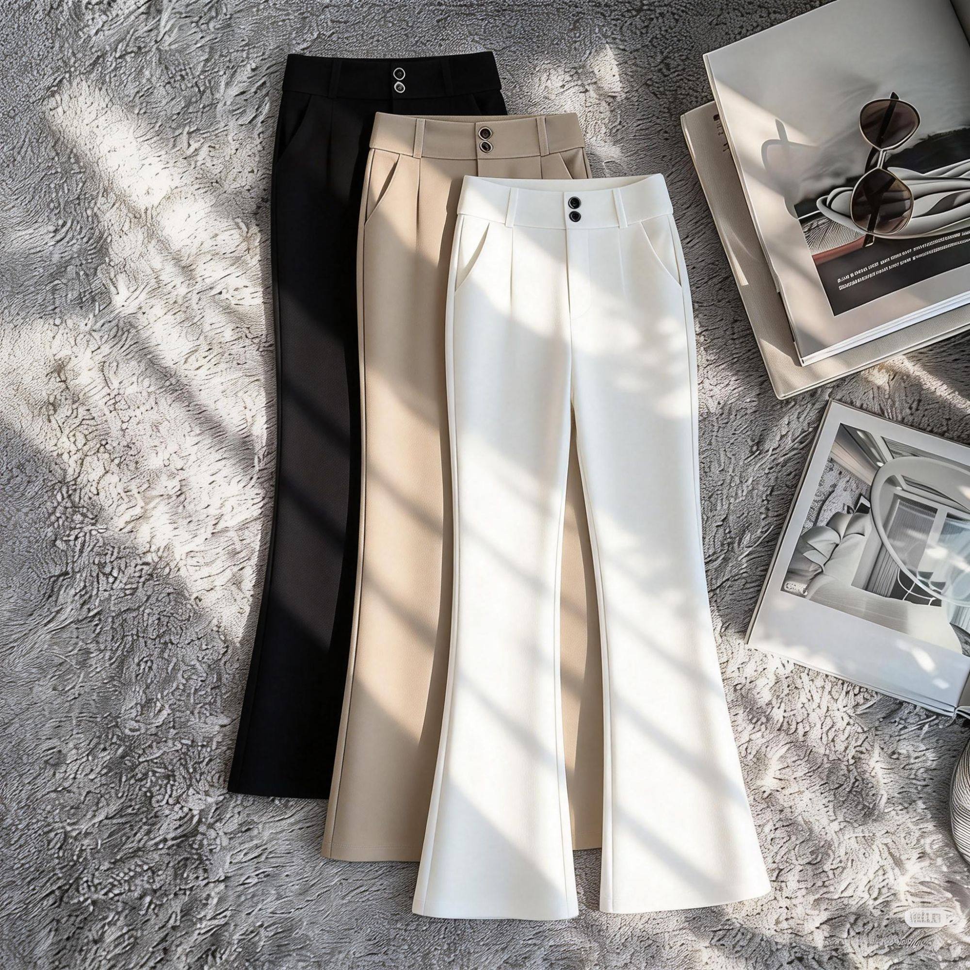 啄木鸟休闲裤九分宽松修身咖啡色窄版加绒高腰秋冬微喇裤