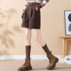 美拉德咖色五分靴裤 啄木鸟毛呢短裤 女秋冬高腰a字阔腿外穿中裤