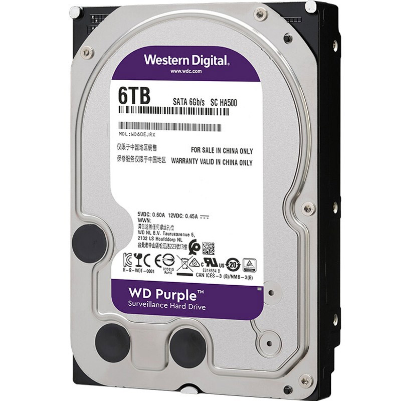WD/西部数据 监控紫盘 6TB 5400转64M 3.5英寸 SATA接口 WD60EJRX