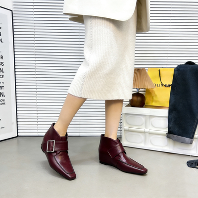 真皮尖头4cm内增高女短靴