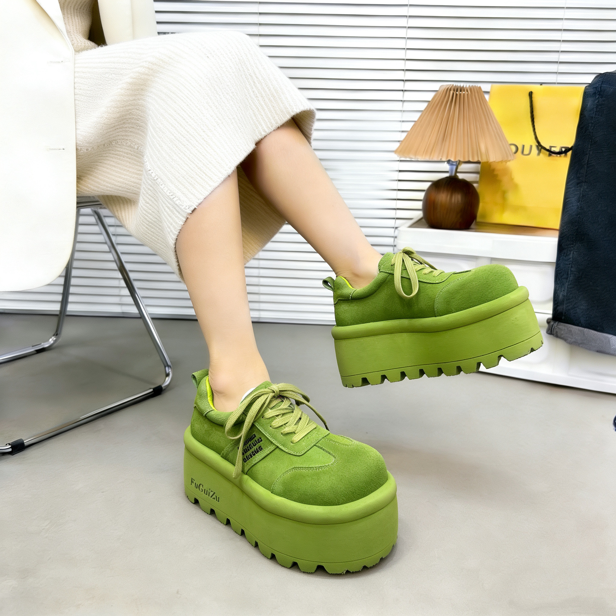 真皮牛皮欧货大头卡皮巴拉系带休闲勃肯鞋板鞋小个子增高8cm女鞋