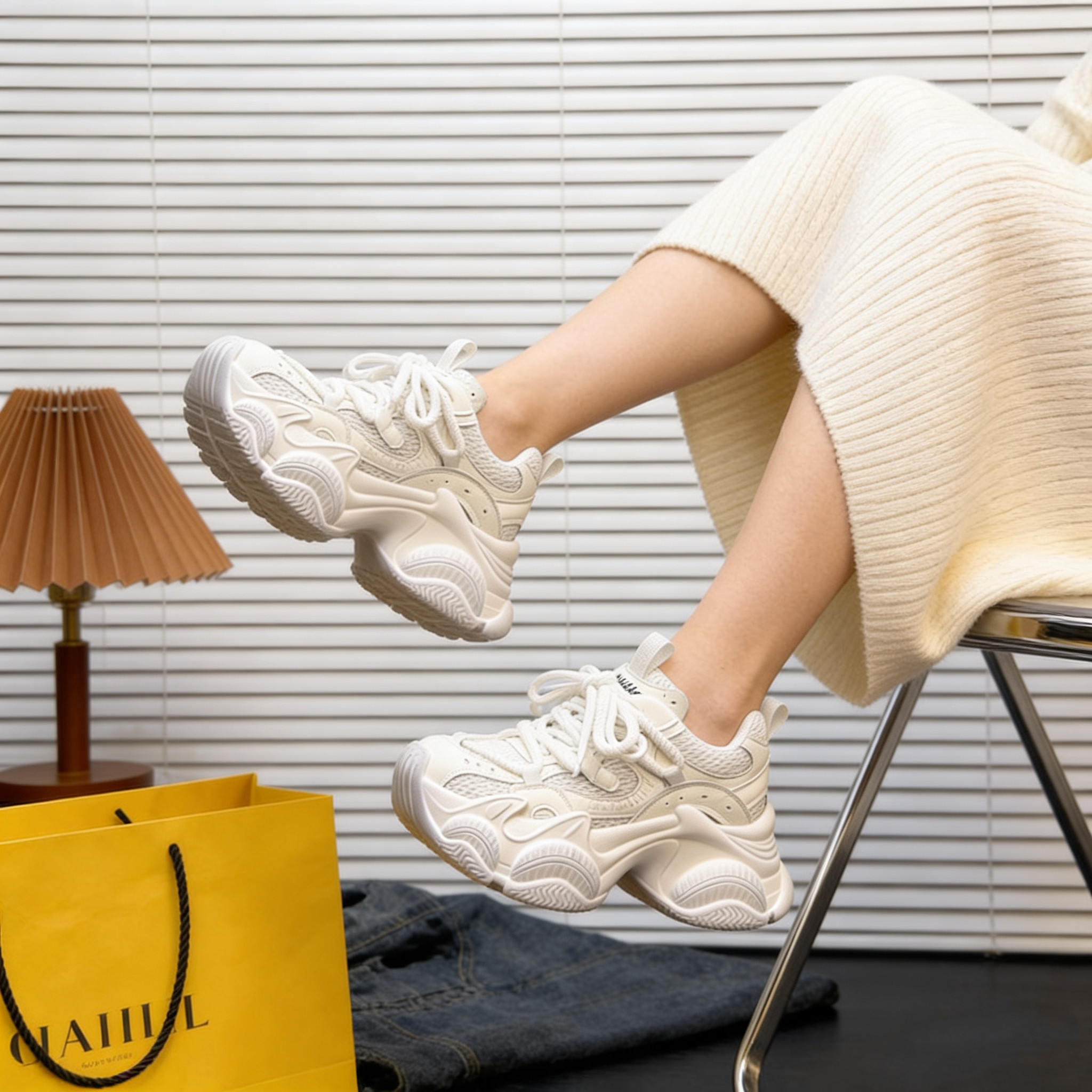 2026春季新款真皮厚底网面做旧老爹鞋女小个子增高百搭休闲运动鞋,女鞋,时装靴,淘宝优惠券,粉丝福利购,淘宝优惠卷