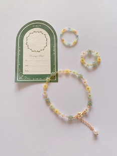 绿野仙踪 手工自制绿色系复古小花串珠手链小众手链戒指女材料包