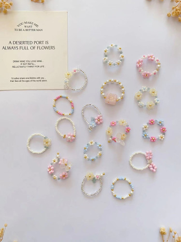 蜜桃乳酪 diy彩色新款手工制作串珠碎花戒指百搭少女指环小众个性