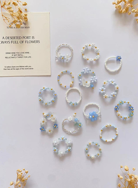 海盐奶酪 原创自制串珠戒指多巴胺彩色复古清新指环叠戴配饰戒指