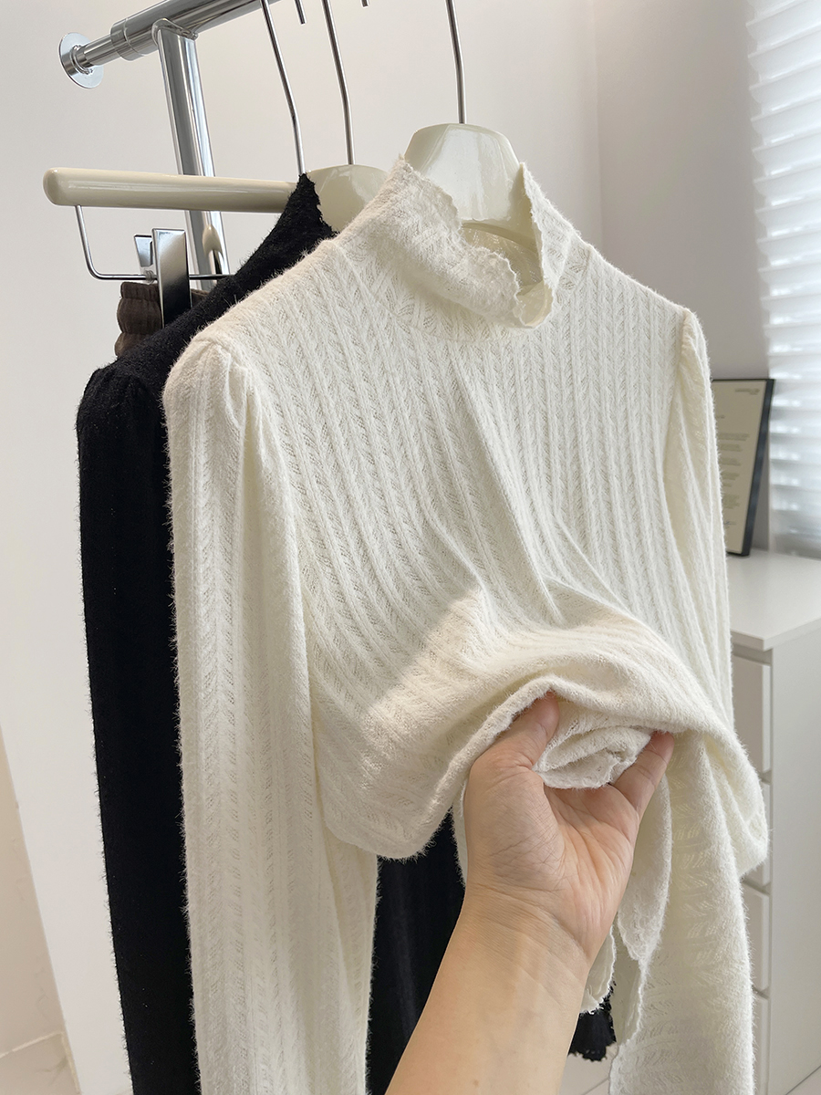 气质半高领长袖蕾丝衫打底衫女