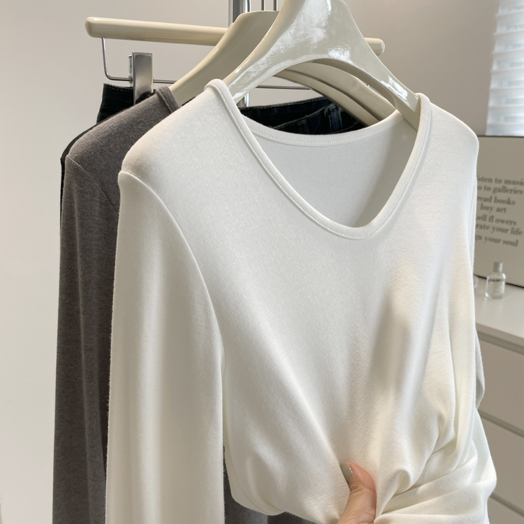 软糯Q弹~显瘦U领锁骨长袖t恤