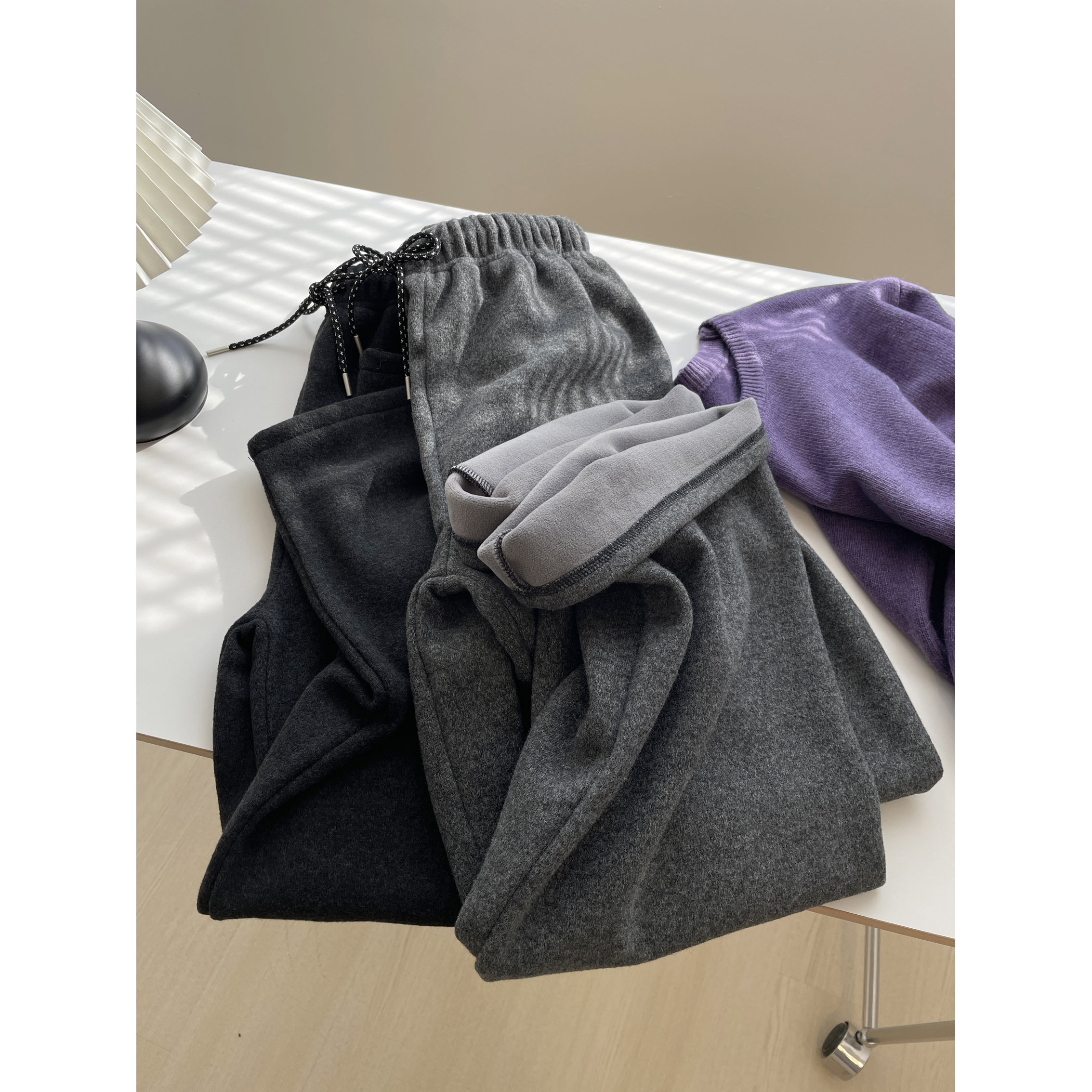 无缝一体~加绒加厚糯米阔腿裤