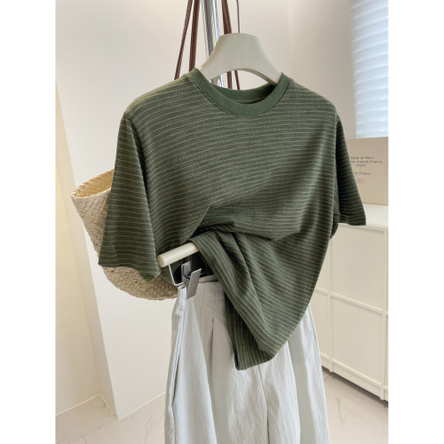复古显白绿色短袖T恤休闲上衣Tee