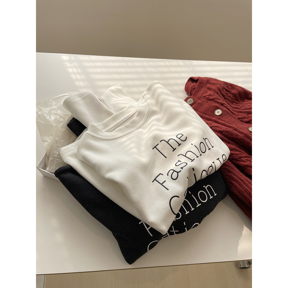 软糯双面绒字母印花长袖t恤