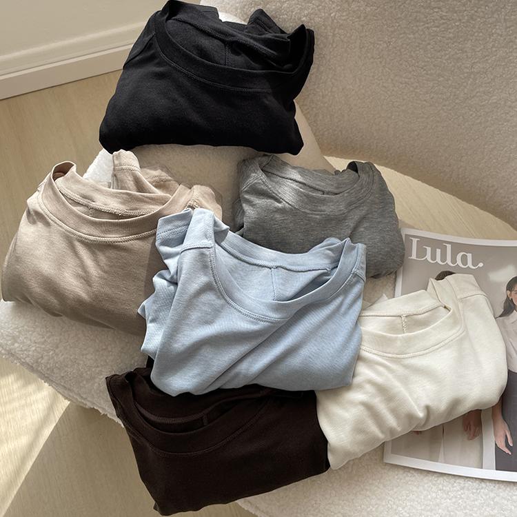 软绵~显瘦莱赛尔正肩长袖t打底衫