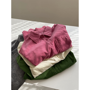 复古显白灯芯绒衬衫！秋冬时髦百搭显瘦小个子叠穿长袖休闲衬衣女