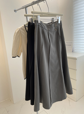 高ji感灰色西装裙半身裙！春夏气质通勤高腰显瘦A字长裙大摆裙女